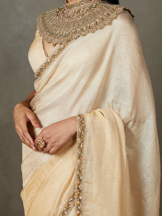 Ri.Ritu Kumar-Off-White Deepali Sari And Stitched Blouse-INDIASPOPUP.COM