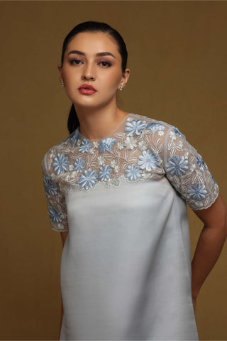 Shriya Som-Blue Floral Shift Dress-INDIASPOPUP.COM