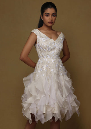Shriya Som-Ivory Floral Ruffle Dress-INDIASPOPUP.COM