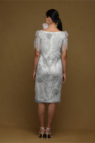 Shriya Som-Blue Gray Floral Shift Dress-INDIASPOPUP.COM