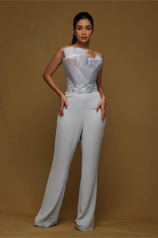 Shriya Som-Blue Drape Jumpsuit With Belt-INDIASPOPUP.COM