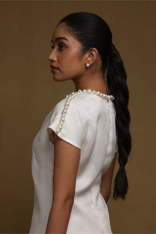 Shriya Som-Ivory Pearl Textured Dress-INDIASPOPUP.COM