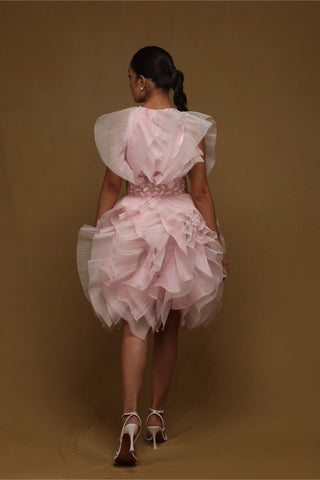 Shriya Som-Pink Textured Ruffle Dress With Belt-INDIASPOPUP.COM