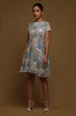 Shriya Som-Blue Floral A-Line Dress-INDIASPOPUP.COM