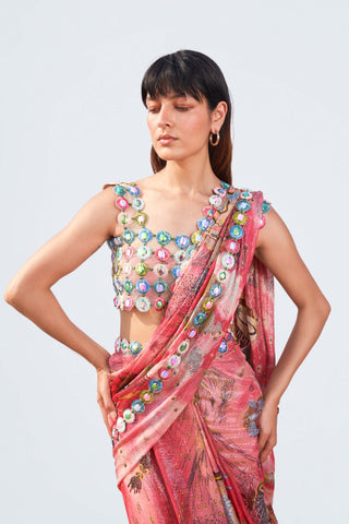 Aisha Rao-Mystic Seascape Magenta Sari And Blouse-INDIASPOPUP.COM