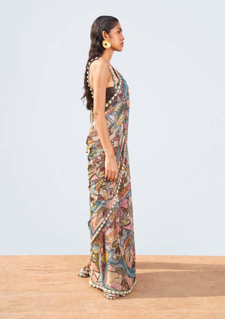 Aisha Rao-Mystic Seascape Printed Sari And Blouse-INDIASPOPUP.COM