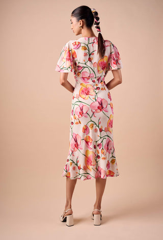 Pink-white orchid crepe dress