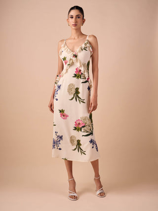 Multi floral ruffle slip dress