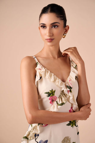 Multi floral ruffle slip dress