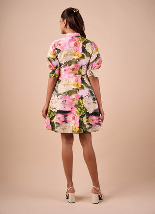 Multicolor smudge printed mini shirt dress