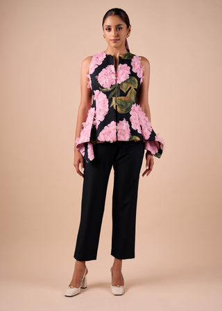 Hydrangea peplum top and straight cotton pant