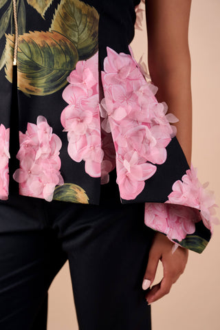 Hydrangea peplum top and straight cotton pant