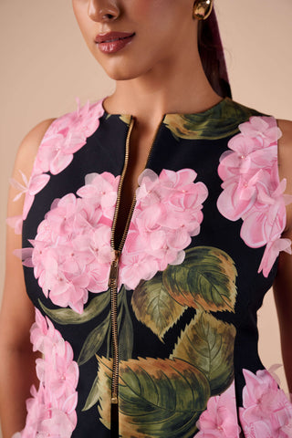 Hydrangea peplum top and straight cotton pant