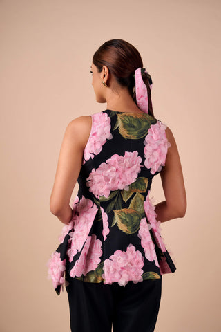 Hydrangea peplum top and straight cotton pant