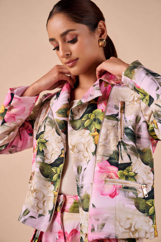 Light multi smudge biker jacket and shorts