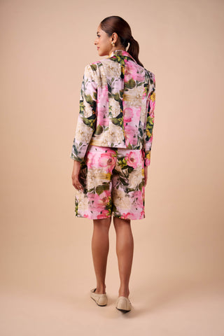 Light multi smudge biker jacket and shorts