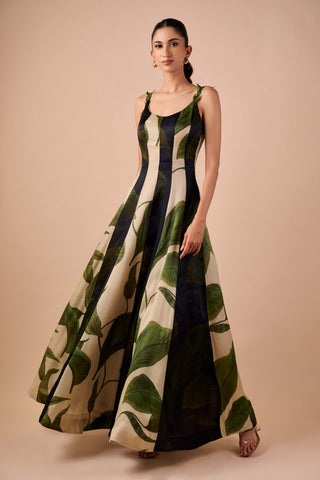 Multi hue panel organza midi dress