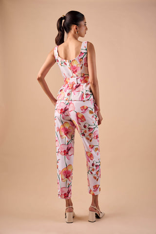 Pink-white canvas structured top with belt and pants
