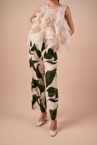 Ivory organza layer ruffle top and cotton pant