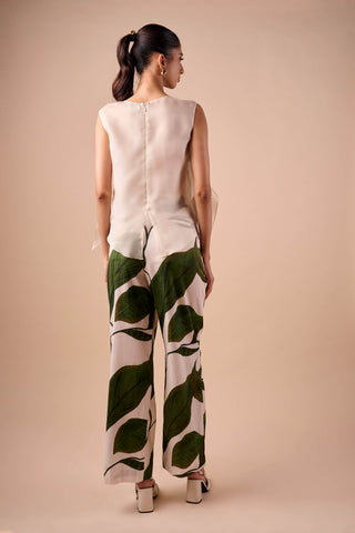 Ivory organza layer ruffle top and cotton pant