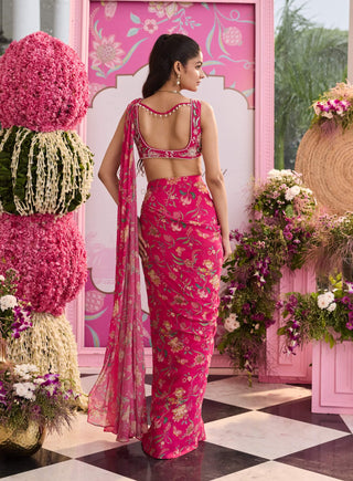 Zoha hot pink embellished saree set