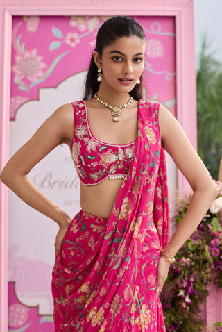 Zoha hot pink embellished saree set