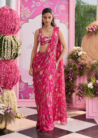 Zoha hot pink embellished saree set