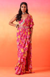 Seema Thukral-Fuschia Pink Printed Ruffle Sari Set-INDIASPOPUP.COM