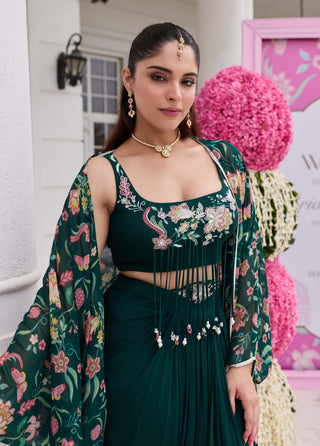 Vera emerald green cape and skirt set