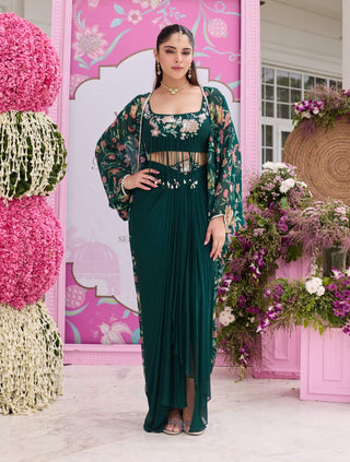 Vera emerald green cape and skirt set
