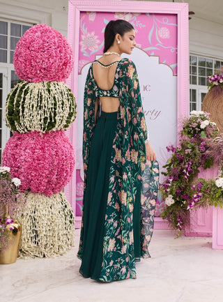 Suvra emerald green cape sharara set