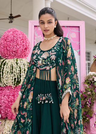 Suvra emerald green cape sharara set