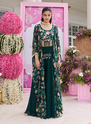 Suvra emerald green cape sharara set