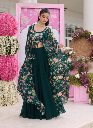 Suvra emerald green cape sharara set