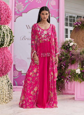 Saanvi hot pink cape sharara set