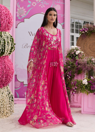 Saanvi hot pink cape sharara set