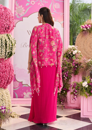 Raha hot pink embellished kaftan with skirt