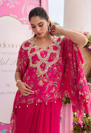 Raha hot pink embellished kaftan with skirt