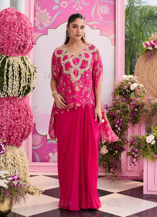 Raha hot pink embellished kaftan with skirt