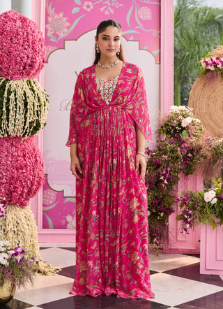 Ridhi hot pink embellished kaftan