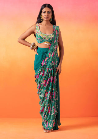 Seema Thukral-Emerald Green Printed Choli And Skirt Set-INDIASPOPUP.COM