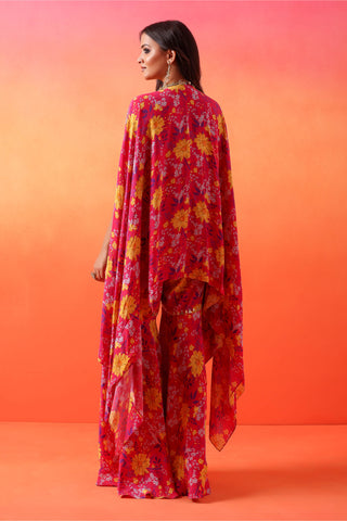 Seema Thukral-Fuscia Pink Printed Cape And Gharara Set-INDIASPOPUP.COM