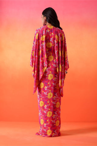 Seema Thukral-Fuschia Pink Printed Full Length Dress-INDIASPOPUP.COM