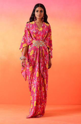 Seema Thukral-Fuschia Pink Printed Full Length Dress-INDIASPOPUP.COM