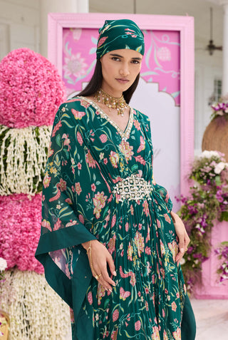 Astha emerald green embellished kaftan