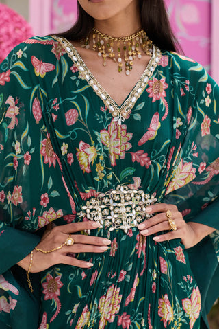 Astha emerald green embellished kaftan