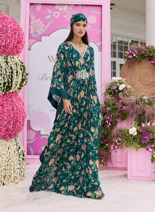 Astha emerald green embellished kaftan