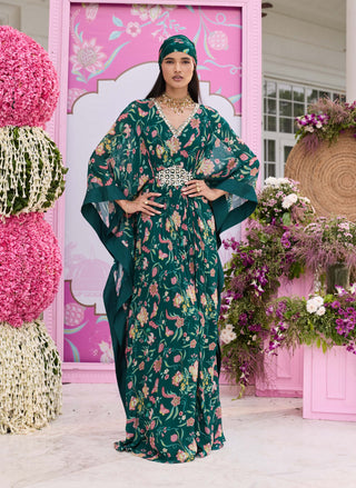 Astha emerald green embellished kaftan
