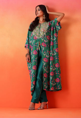 Seema Thukral-Emerald Green Printed Kaftan And Pants-INDIASPOPUP.COM