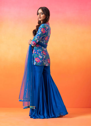 Seema Thukral-Electric Blue Printed Kurta And Gharara Set-INDIASPOPUP.COM